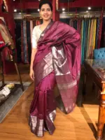 Burgundy Mangalagiri Silk Saree with Woven Kanchi Zari Border - Image 2