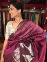 Burgundy Mangalagiri Silk Saree with Woven Kanchi Zari Border - Image 3