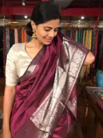 Burgundy Mangalagiri Silk Saree with Woven Kanchi Zari Border - Image 6
