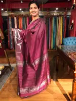 Burgundy Mangalagiri Silk Saree with Woven Kanchi Zari Border - Image 5