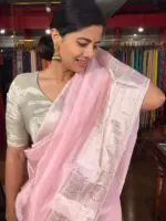 Baby Pink Mangalagiri Silk Saree with Woven Kanchi Silk Border