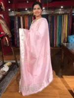 Baby Pink Mangalagiri Silk Saree with Woven Kanchi Silk Border - Image 4