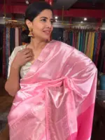 Candy Pink Mangalagiri Silk Saree with Woven Kanchi Silk Border