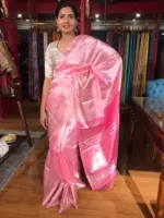Candy Pink Mangalagiri Silk Saree with Woven Kanchi Silk Border - Image 5