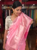 Candy Pink Mangalagiri Silk Saree with Woven Kanchi Silk Border - Image 4