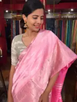 Candy Pink Mangalagiri Silk Saree with Woven Kanchi Silk Border - Image 3