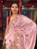 Pink Tissue Silk Saree adorned with Cutwork Embroidery