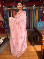 Pink Tissue Silk Saree adorned with Cutwork Embroidery - Image 3