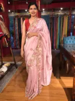 Pink Tissue Silk Saree adorned with Cutwork Embroidery - Image 2