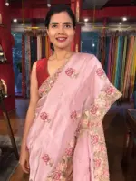 Pink Tissue Silk Saree adorned with Cutwork Embroidery - Image 5