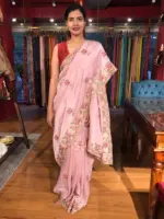 Pink Tissue Silk Saree adorned with Cutwork Embroidery - Image 4