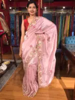 Pink Tissue Silk Saree adorned with Cutwork Embroidery - Image 6