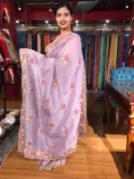 Lilac Silver Tissue Silk Saree with Cutwork Embroidery - Image 4