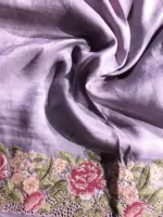 Lilac Silver Tissue Silk Saree with Cutwork Embroidery - Image 6
