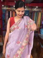 Lilac Silver Tissue Silk Saree with Cutwork Embroidery - Image 7