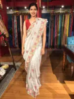 Silver Grey Tissue Silk Saree adorned with Cutwork Embroidery - Image 4
