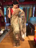 Black Tissue Silk Saree with Beautiful Floral Prints - Image 2