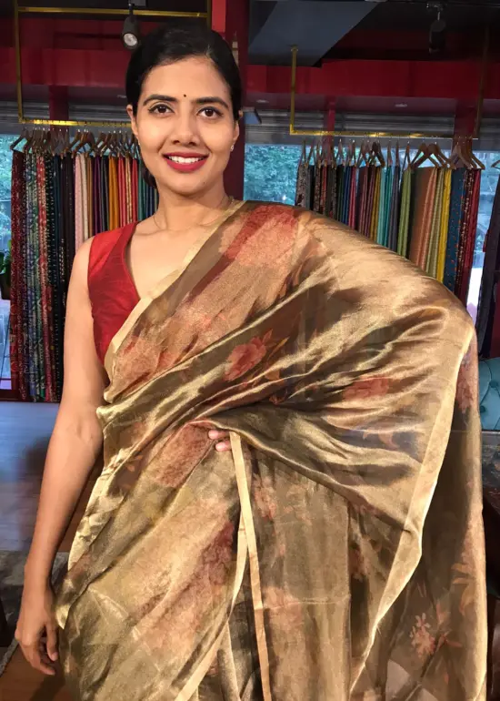 Black Tissue Silk Saree with Beautiful Floral Prints