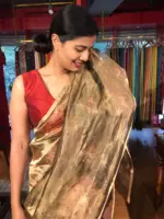 Black Tissue Silk Saree with Beautiful Floral Prints - Image 4