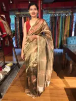 Black Tissue Silk Saree with Beautiful Floral Prints - Image 3