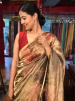 Black Tissue Silk Saree with Beautiful Floral Prints - Image 6