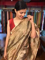 Black Tissue Silk Saree with Beautiful Floral Prints - Image 7