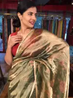 Bottle Green Printed Tissue Silk Saree