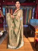 Bottle Green Printed Tissue Silk Saree - Image 5