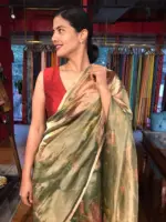 Bottle Green Printed Tissue Silk Saree - Image 6
