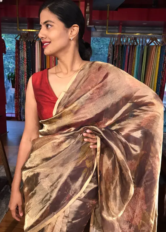 Purple Printed Tissue Silk Saree