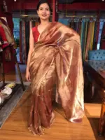 Maroon Tissue Silk Saree with Floral Prints - Image 4
