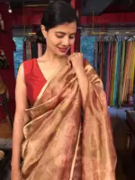 Maroon Tissue Silk Saree with Floral Prints - Image 2