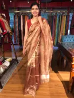 Maroon Tissue Silk Saree with Floral Prints - Image 7