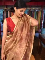 Maroon Tissue Silk Saree with Floral Prints - Image 6