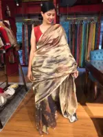 Blue Printed Pure Tissue Silk Saree - Image 6