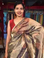 Blue Printed Pure Tissue Silk Saree