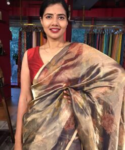 Blue Printed Pure Tissue Silk Saree