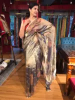 Blue Printed Pure Tissue Silk Saree - Image 4