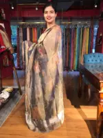 Blue Printed Pure Tissue Silk Saree - Image 3