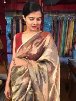 Blue Printed Pure Tissue Silk Saree - Image 2