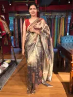 Blue Printed Pure Tissue Silk Saree - Image 5
