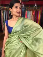 Green Tussar Silk Saree with Tissue Silk Zari Weaves