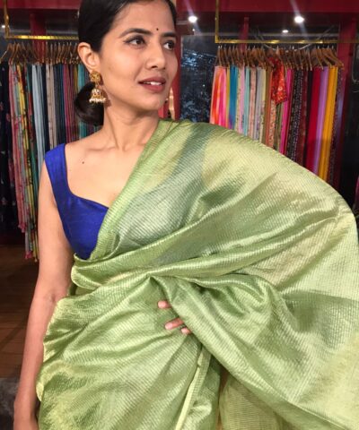 Green Tussar Silk Saree with Tissue Silk Zari Weaves
