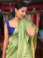 Green Tussar Silk Saree with Tissue Silk Zari Weaves - Image 2