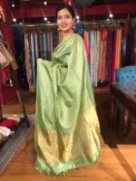 Green Tussar Silk Saree with Tissue Silk Zari Weaves - Image 5