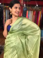 Green Tussar Silk Saree with Tissue Silk Zari Weaves - Image 8
