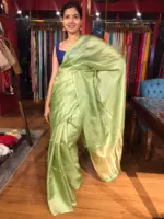 Green Tussar Silk Saree with Tissue Silk Zari Weaves - Image 7