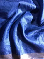 Blue Tussar Silk Saree with Gold Zari Stripes - Image 8