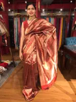 Maroon Banarasi Katan Silk Saree adorned with Meenakari Weaves - Image 3