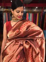 Maroon Banarasi Katan Silk Saree adorned with Meenakari Weaves